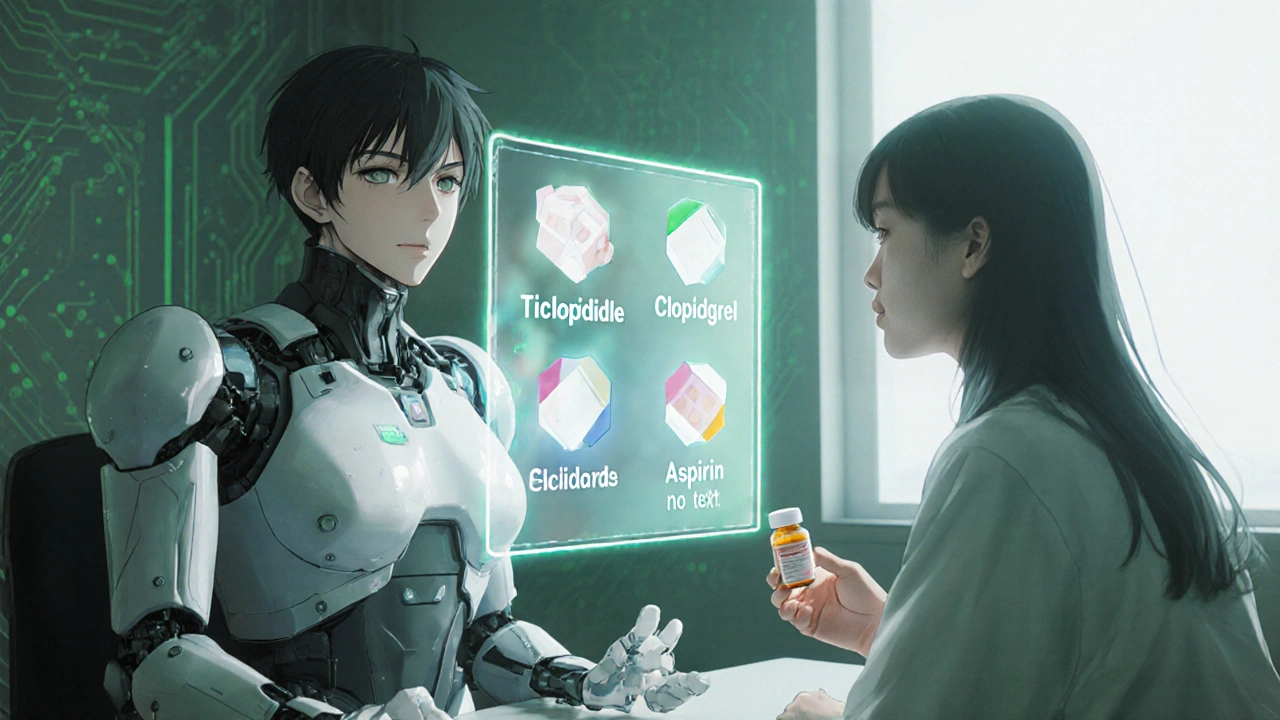 Cardiologist in mech suit discussing medication options with patient.