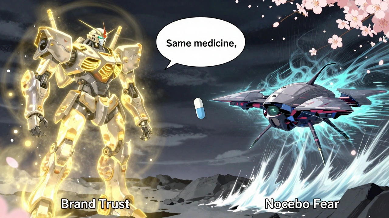 Patient&#039;s mind as a battlefield between trust and fear, with a single pill at center glowing softly.