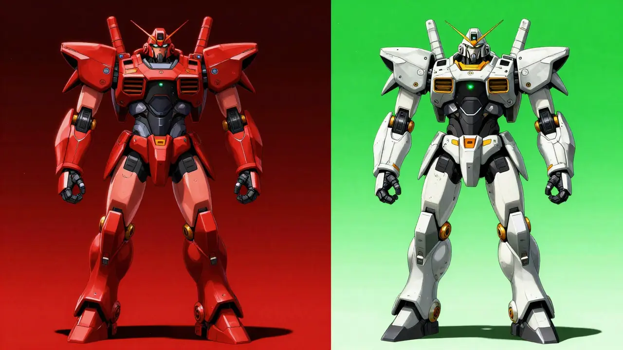 Two mechas showing malfunctioning vs functional systems