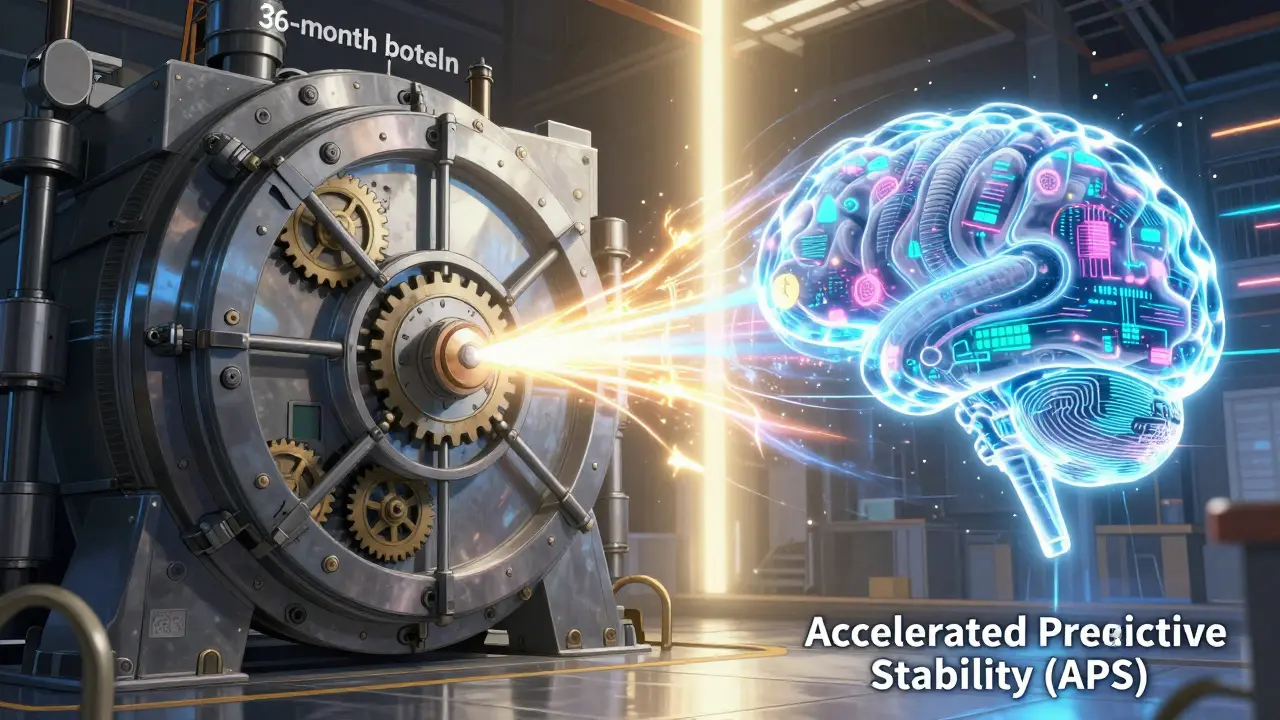 Comparison of a mechanical storage vault and an AI predictive model in mecha anime style.