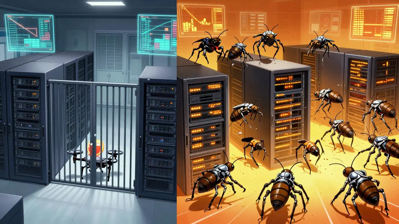 Mecha insects blocking multiple medical server racks