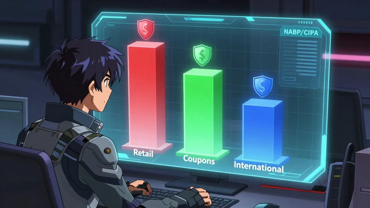 Person viewing holographic price comparison charts