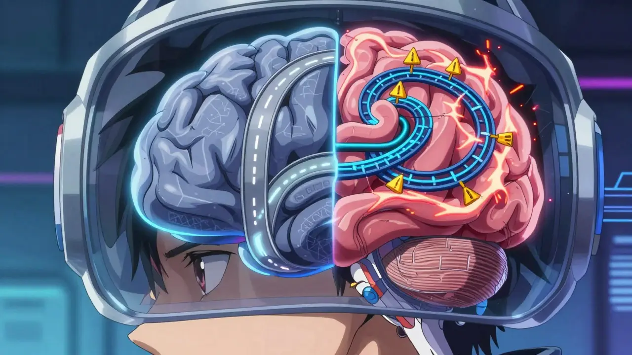 Digital brain interface visualizing linear vs cyclical mood pathways