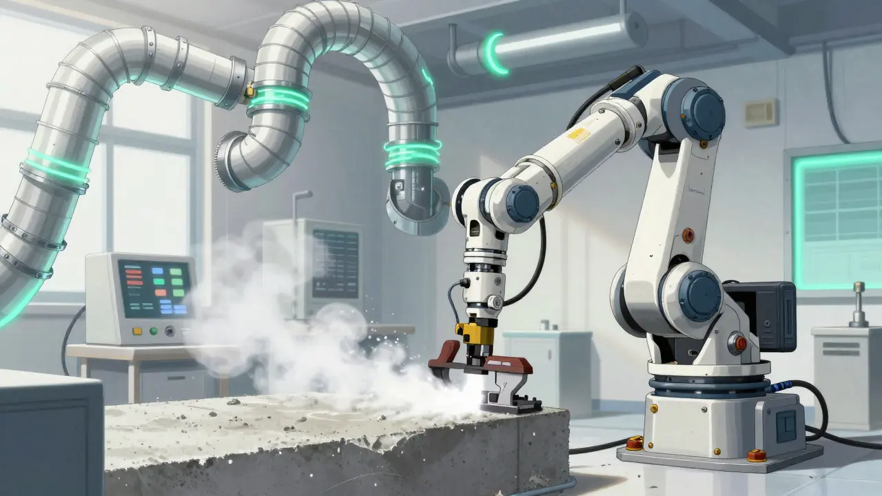 Robotic wet-cutting tool preventing dust exposure